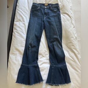 Mother 29 dark wash ruffle flair jeans
